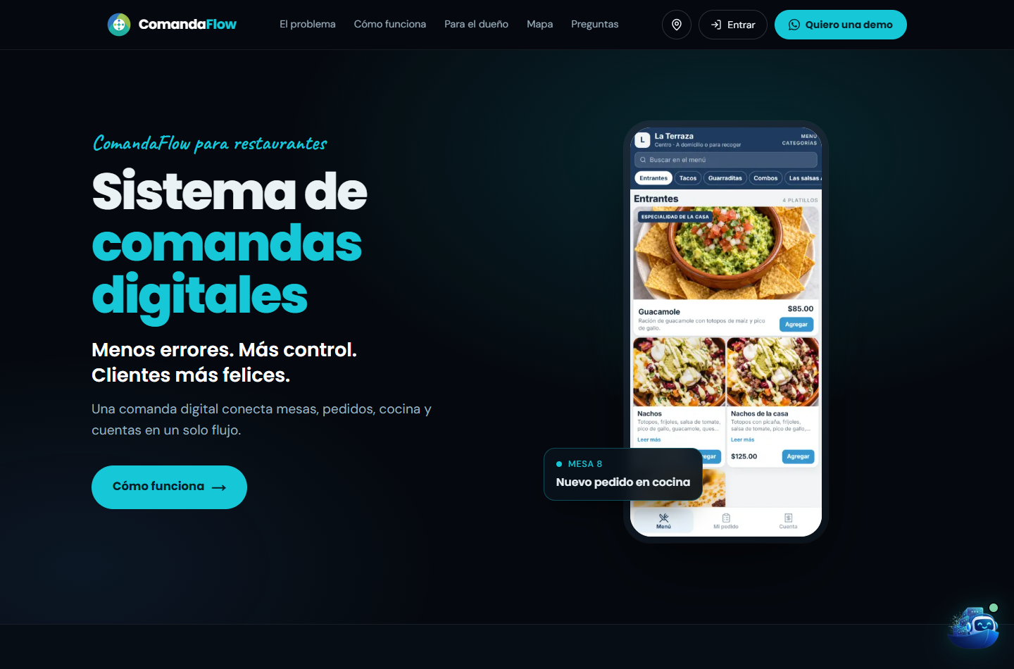 Página de ComandaFlow para restaurantes